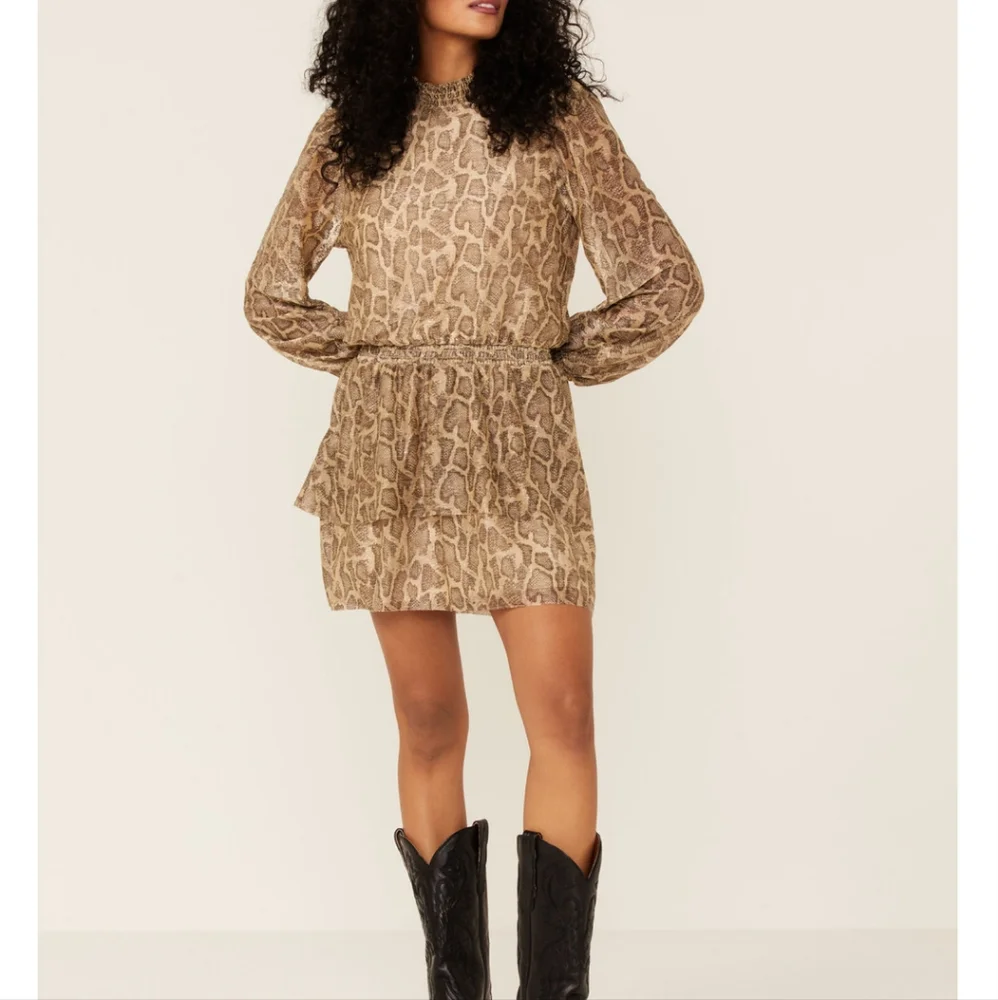 Show Me Your MuMu Russo Ruffle Metallic Python Smocked Dress - Picture 4 of 11